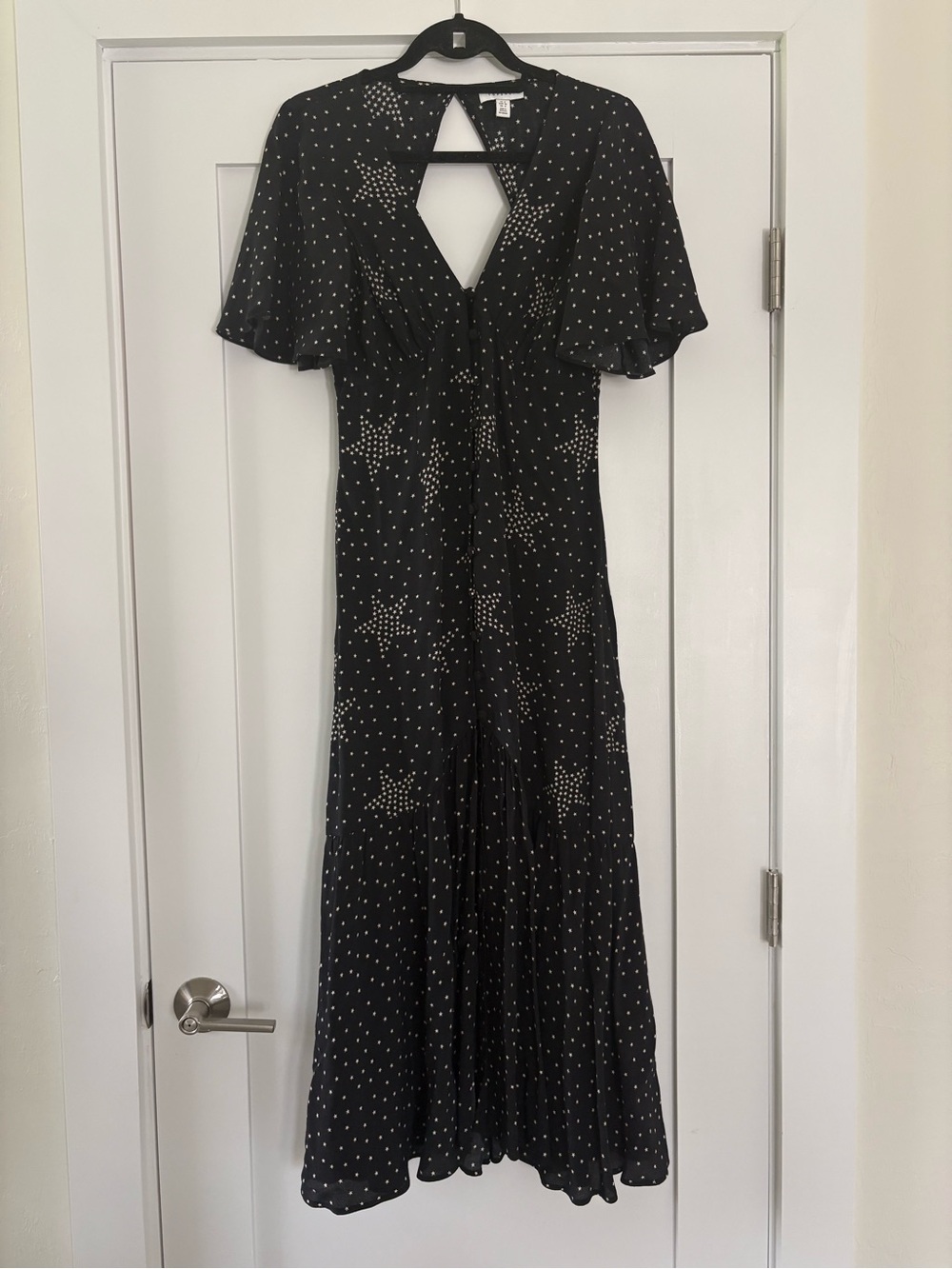 Topshop Star Print Open Back Cutout Flutter Sleeve Maxi Dress Black Size 4